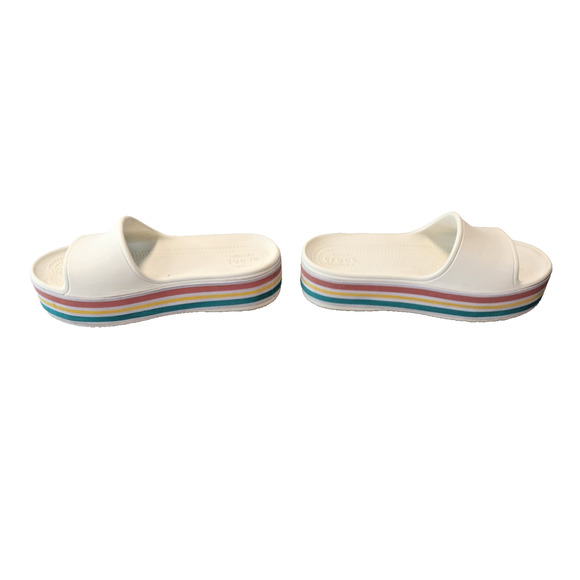 Crocs Crocband III White Rainbow Mid-Block Platform Slip-on Sandals Womens 9 - Picture 3 of 7
